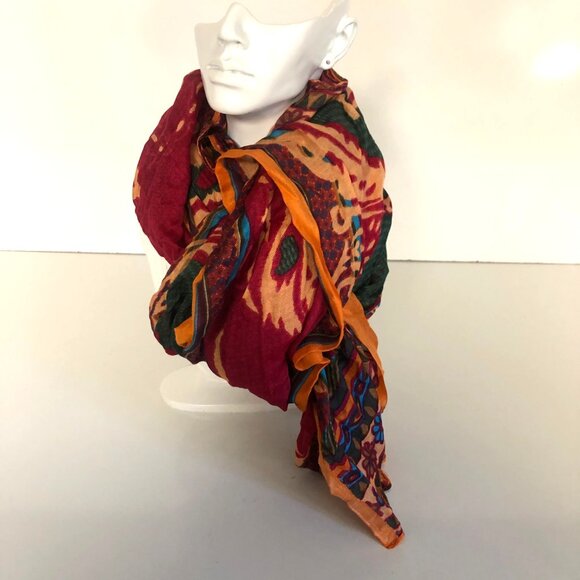 Tiara Accessory Scarf Green Multicolor Print Silk Modal Blend Soft 28x78in - Picture 2 of 8